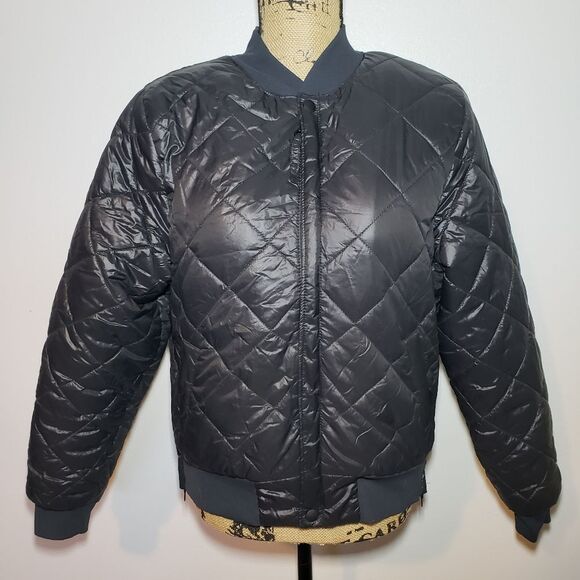 Aerie Black Quilted Sherpa Lined Bomber Jacket Size L - Picture 1 of 15